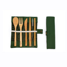 Load image into Gallery viewer, Eco Friendly Bamboo Cutlery Set Bamboo Vbatty Green - Wooden Kitchen Utensils